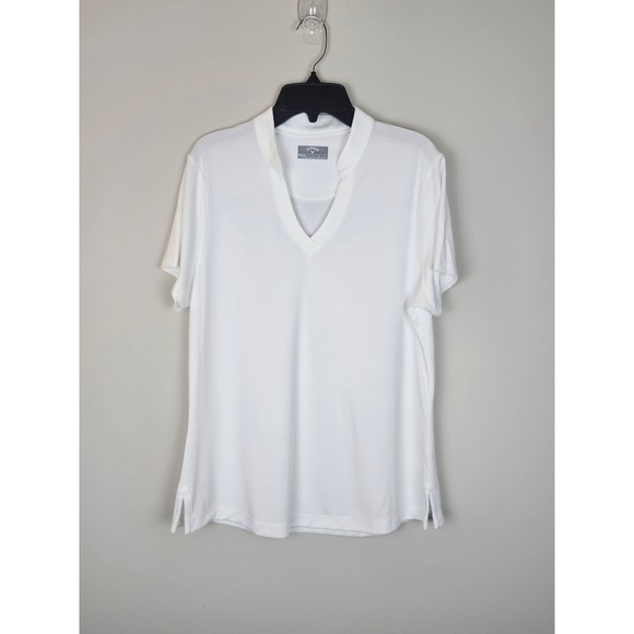 Callaway Tops - Callaway Womens Golf Polo Shirt White Short Sleeve Opti-Dri V-Neck Large